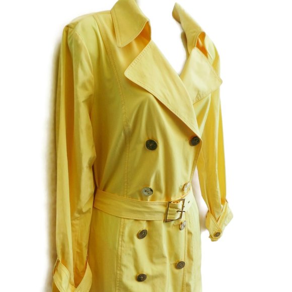 Worth New York Designer Yellow Trench Coat Double Breasted Belted Back Cape USA - Picture 4 of 14